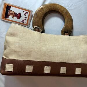 Chic Tan and Brown Tote with Wooden Handle